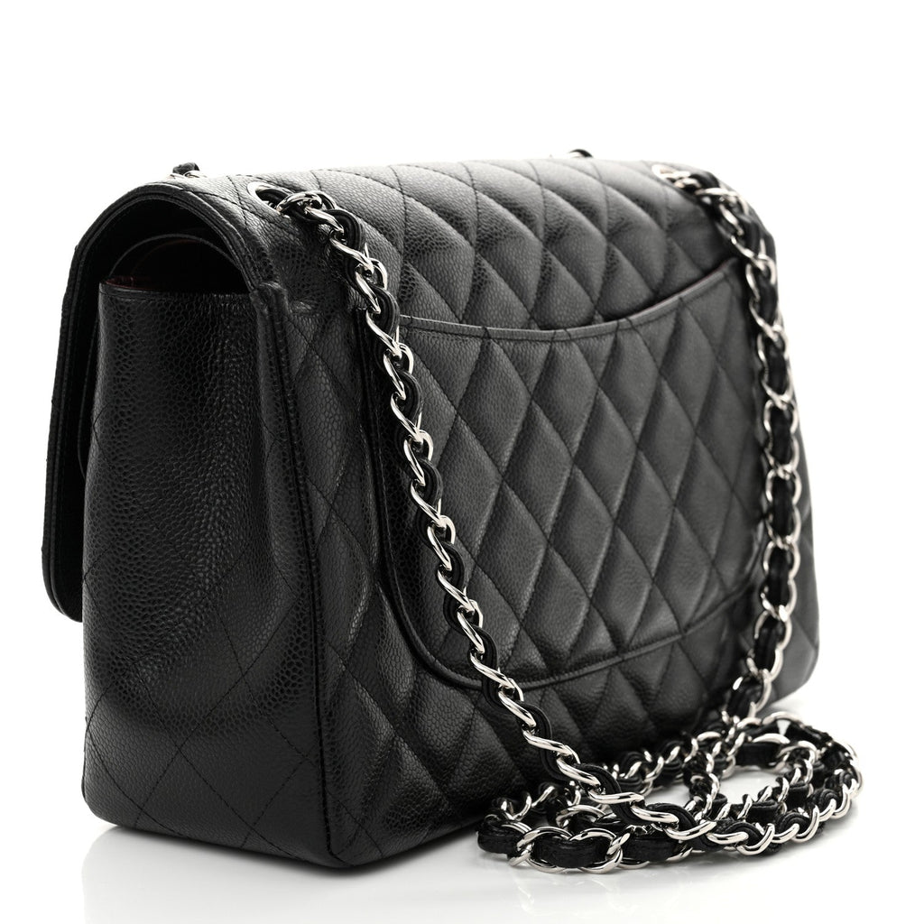 Caviar Quilted Jumbo Double Flap Black