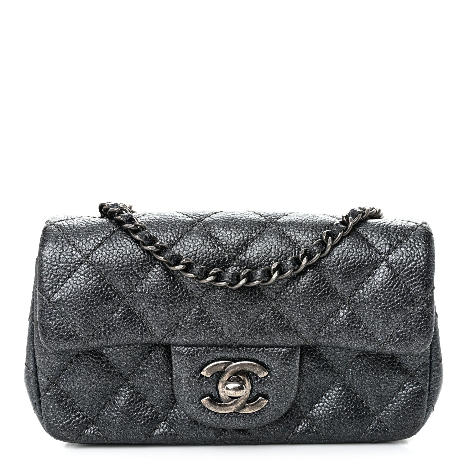 Metallic Caviar Quilted Extra Mini Flap Dark Grey