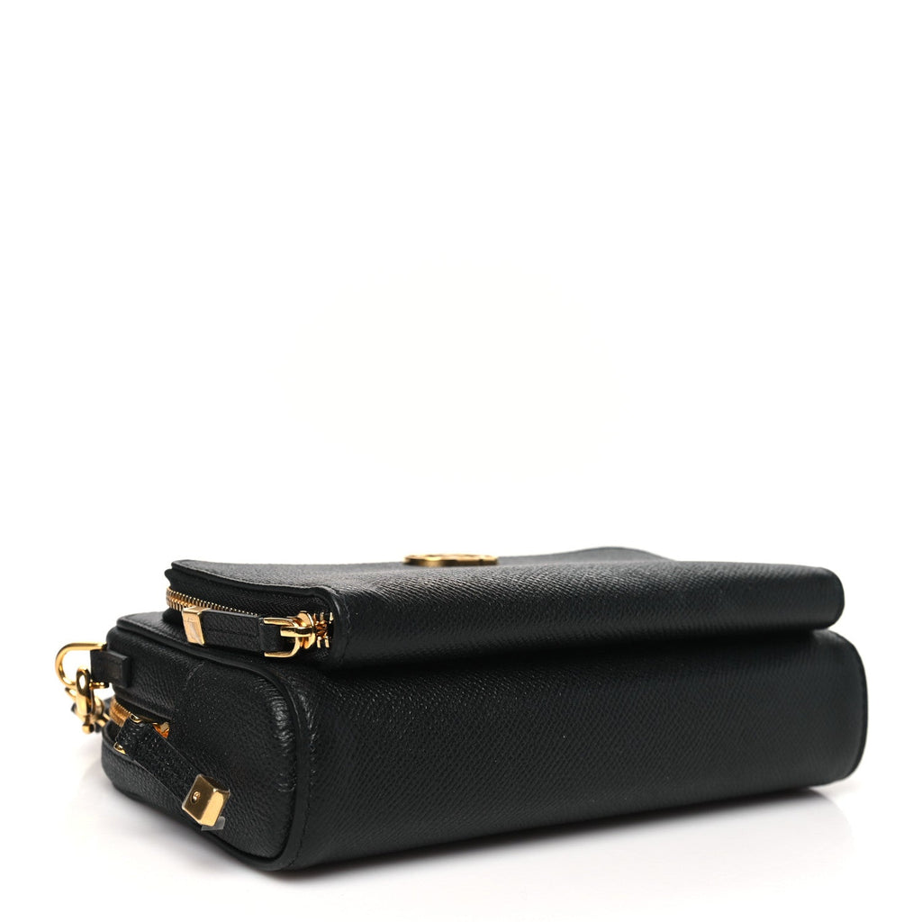 Grained Calfskin Caro Double Pouch Black