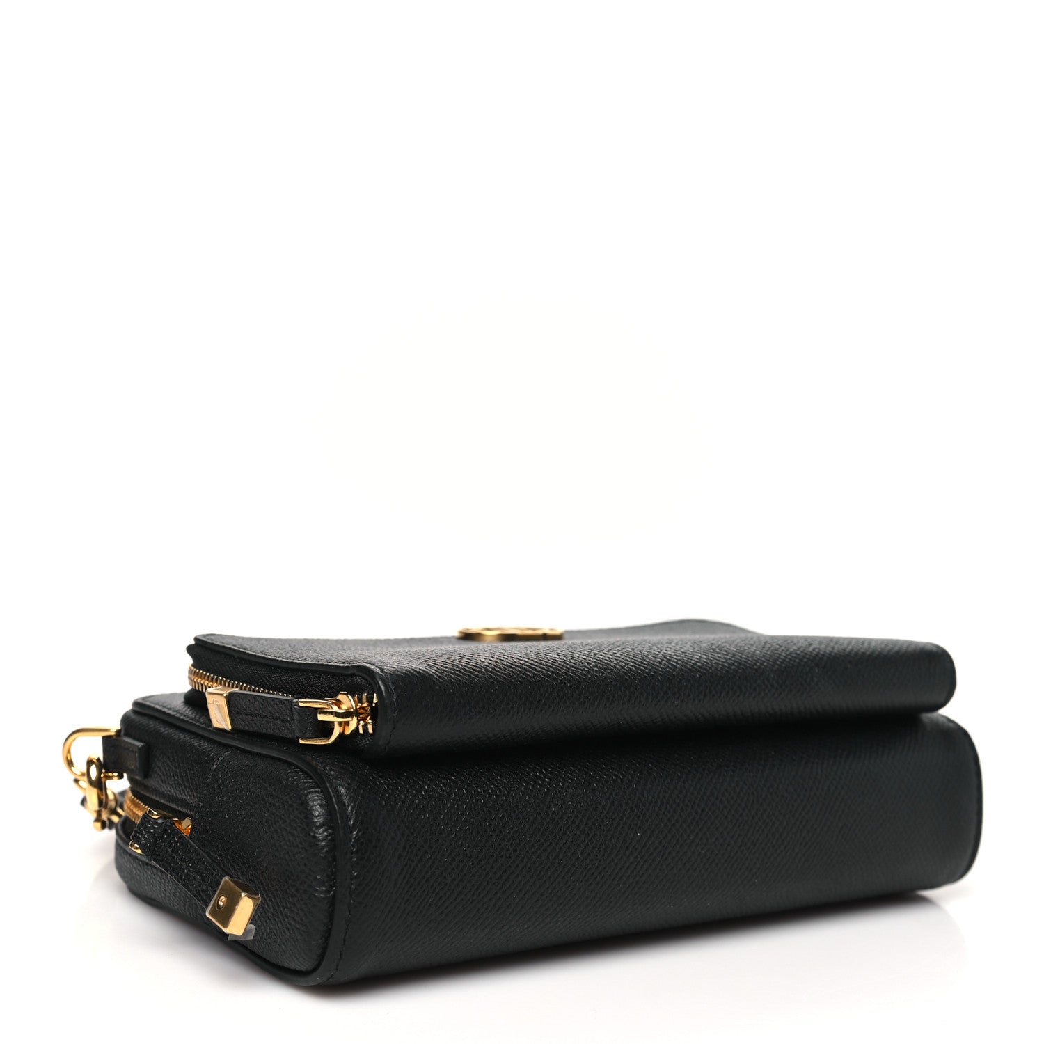 Grained Calfskin Caro Double Pouch Black