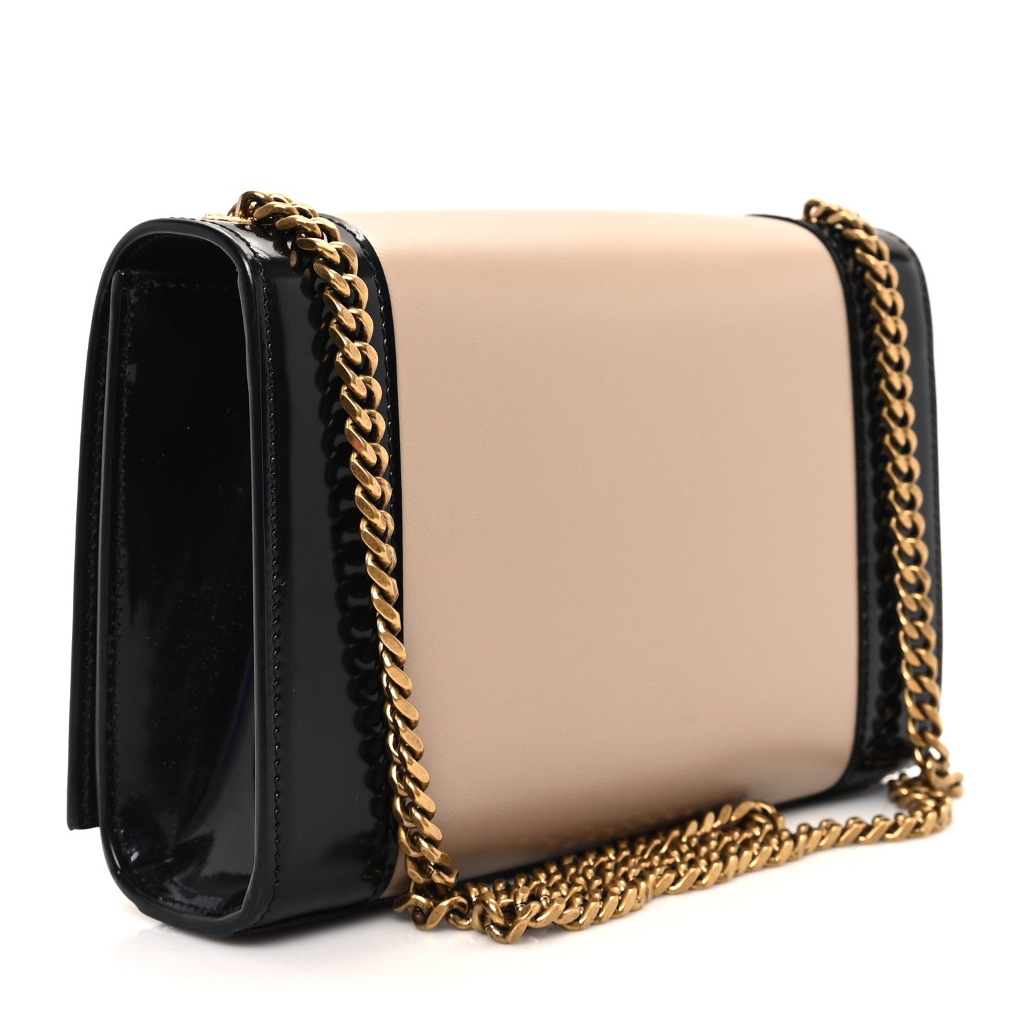 Nappa Patent Calfskin Two-Toned Small Monogram Kate Satchel White Seal