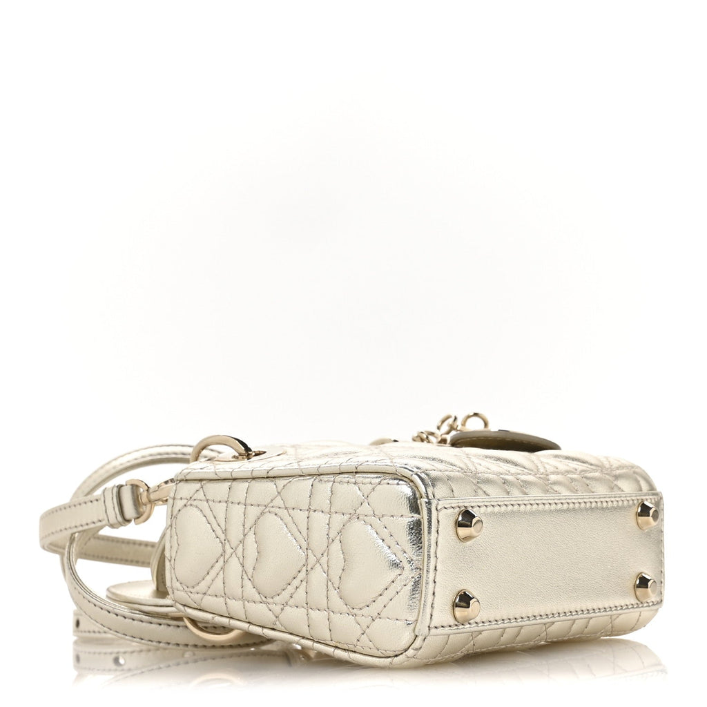 Metallic Lambskin Cannage Micro DiorAmour Lady Dior Gold