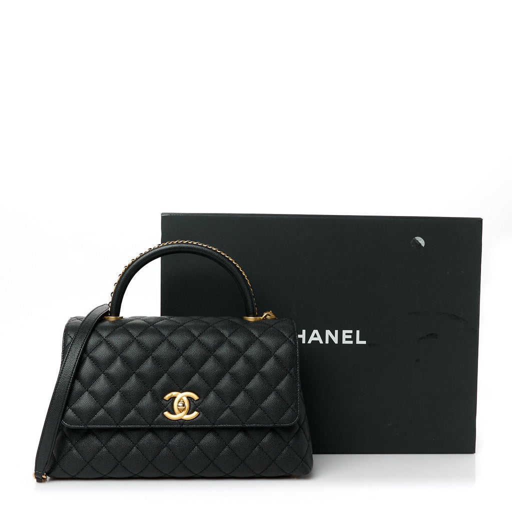 Caviar Quilted Small Coco Chain Handle Flap Black