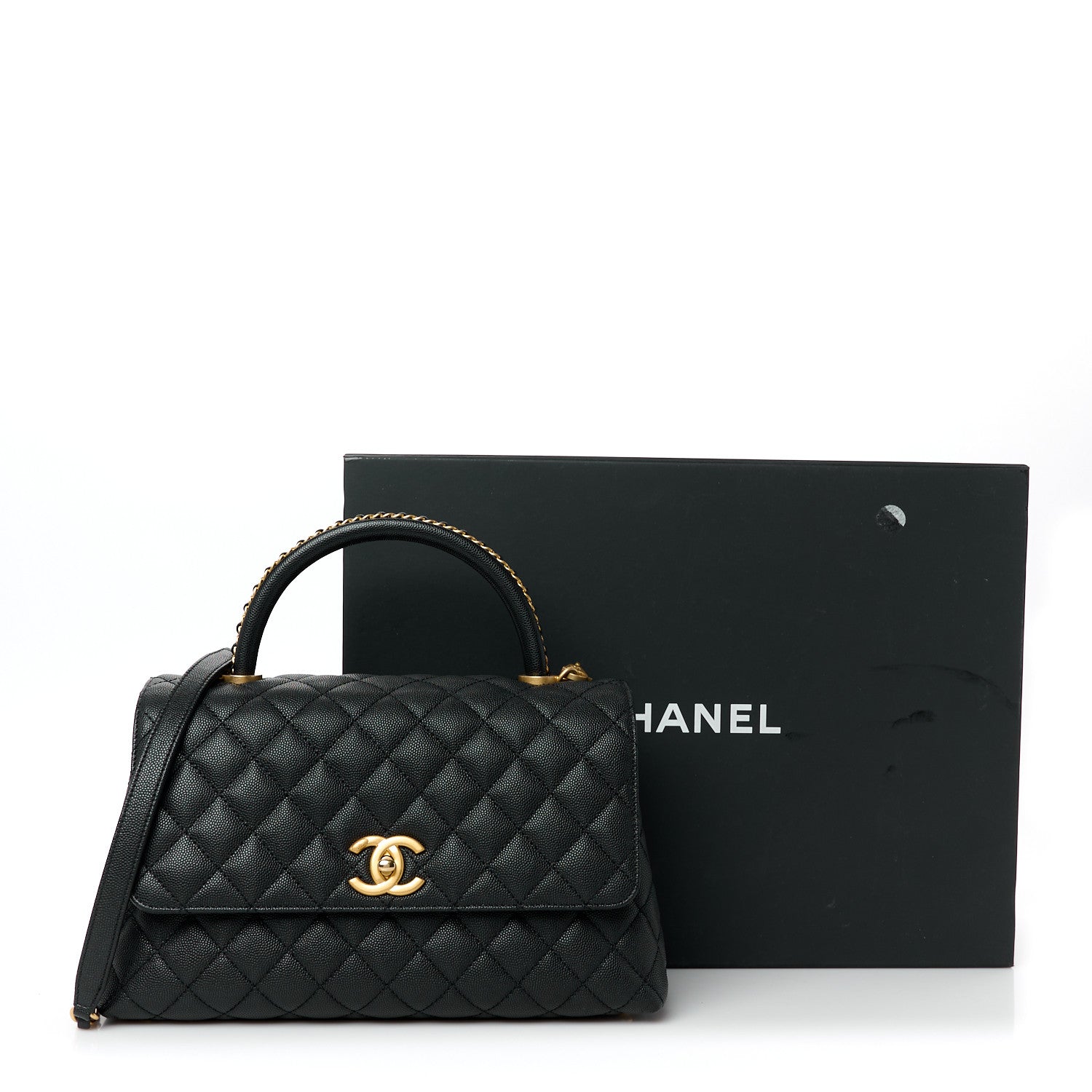 Caviar Quilted Small Coco Chain Handle Flap Black
