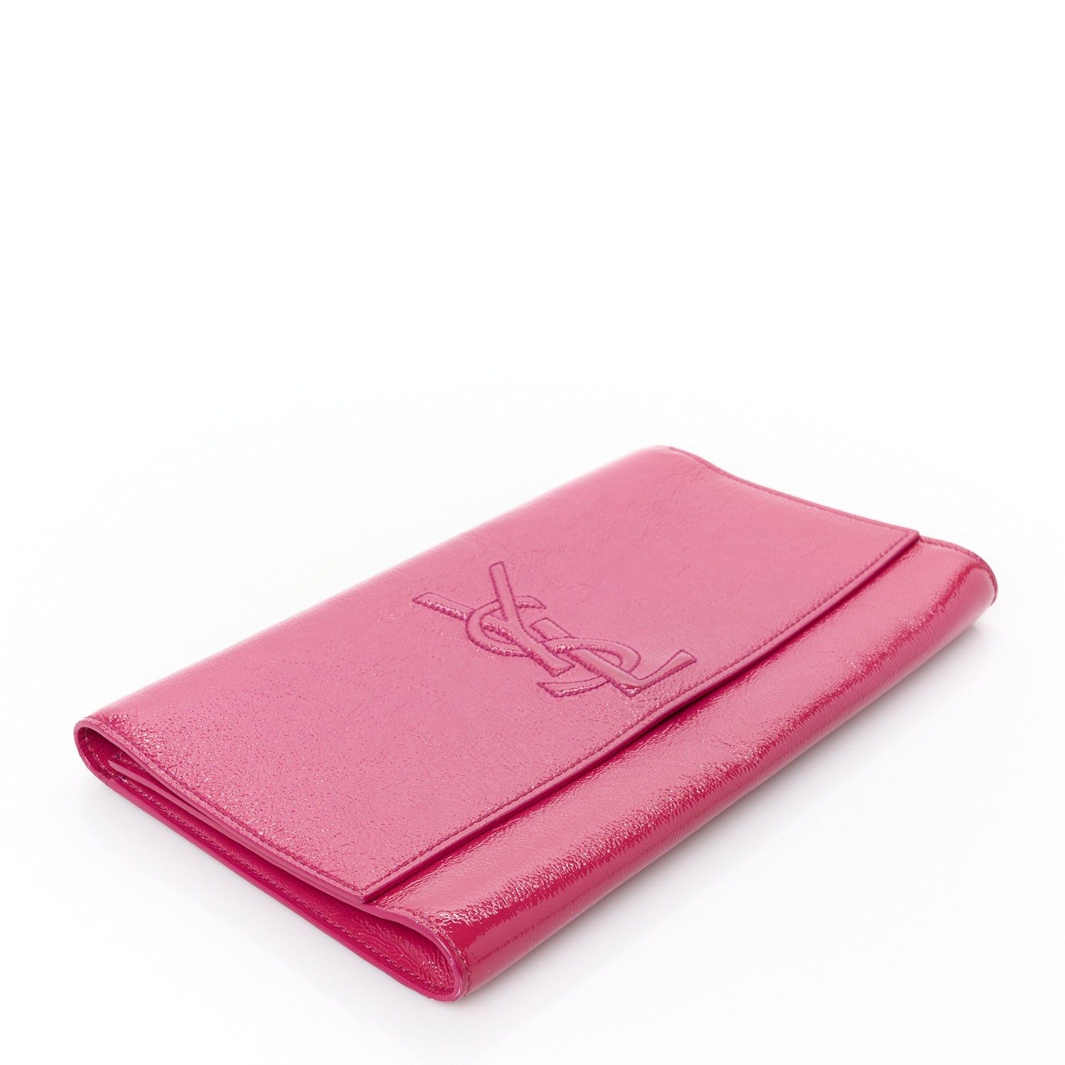 Textured Patent Monogram Large Belle De Jour Clutch Fuchsia