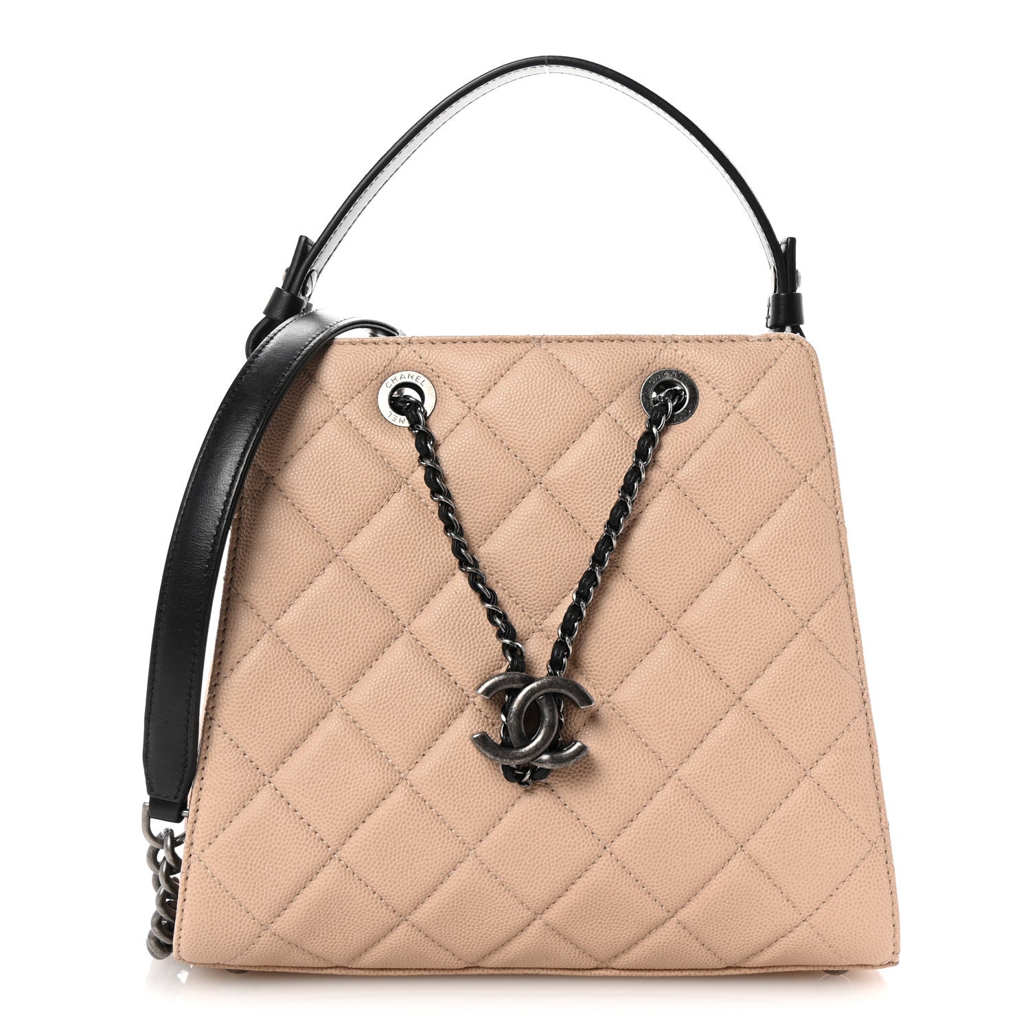 Caviar Quilted Small CC Bucket Bag Beige