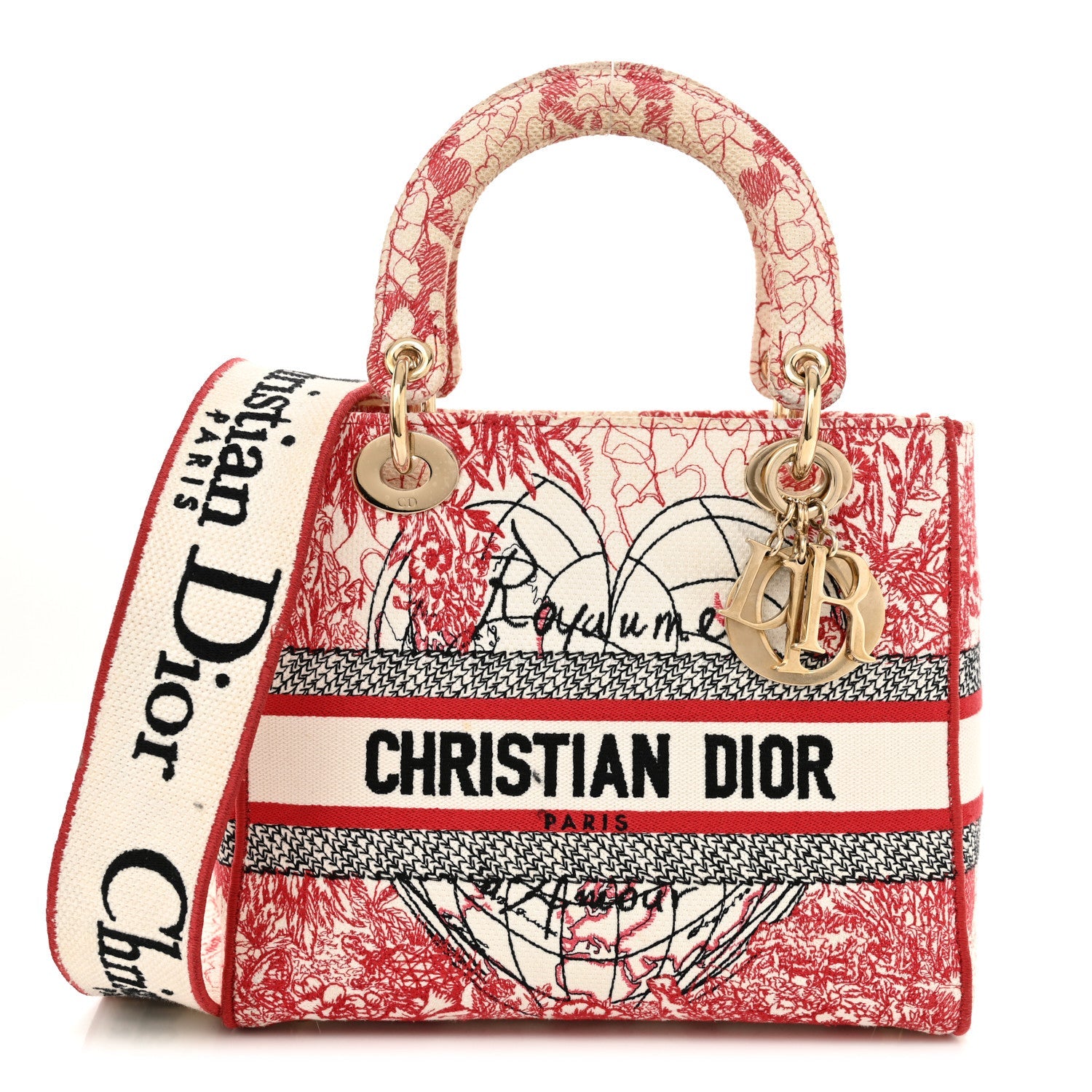 Canvas Embroidered Medium Dioramour D-Royaume Lady D-Lite Red Multicolor