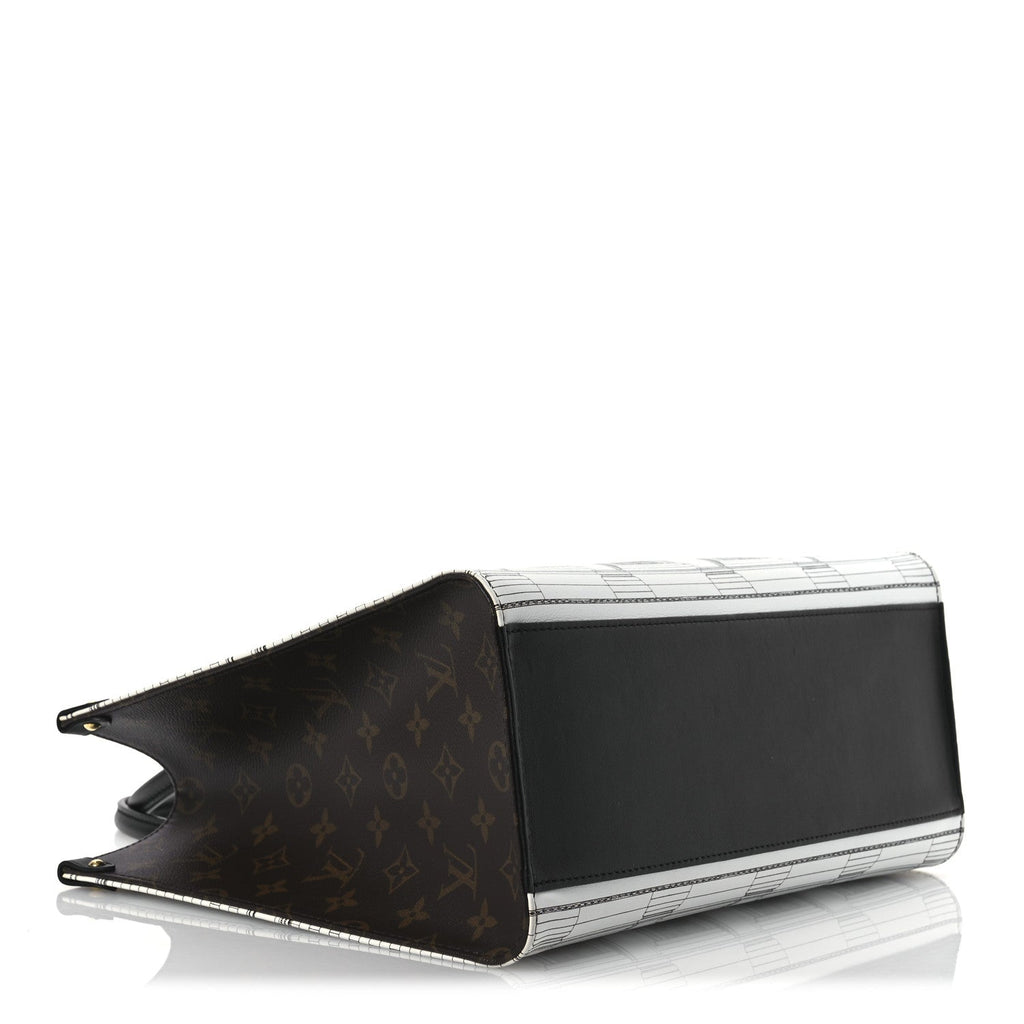 X FORNASETTI Calfskin Architettura Onthego MM Black White
