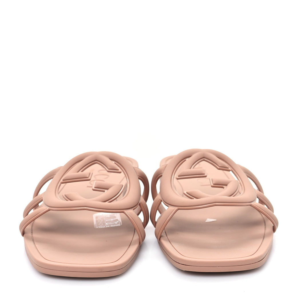 Rubber Interlocking G Womens Slide Sandals 36 Light Beige