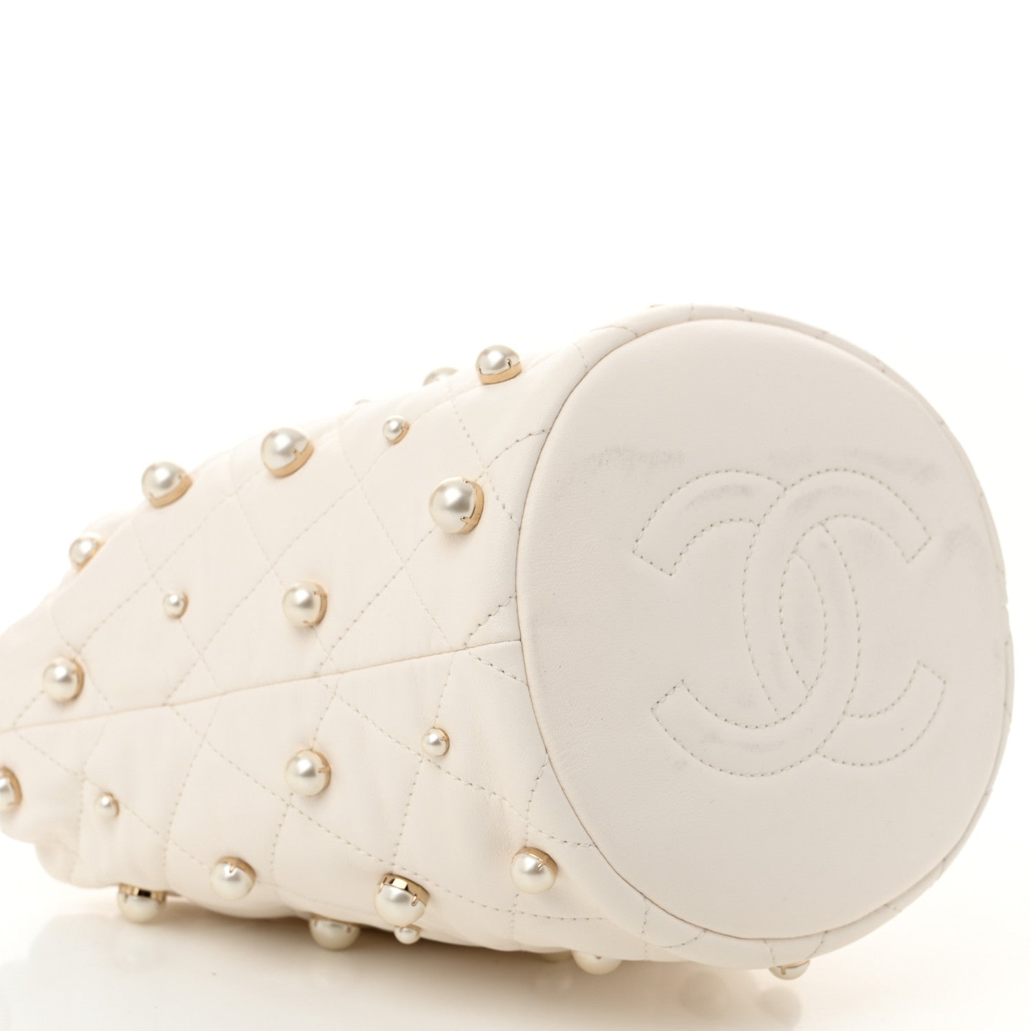 Lambskin Quilted Pearl About Pearls Drawstring Bag White