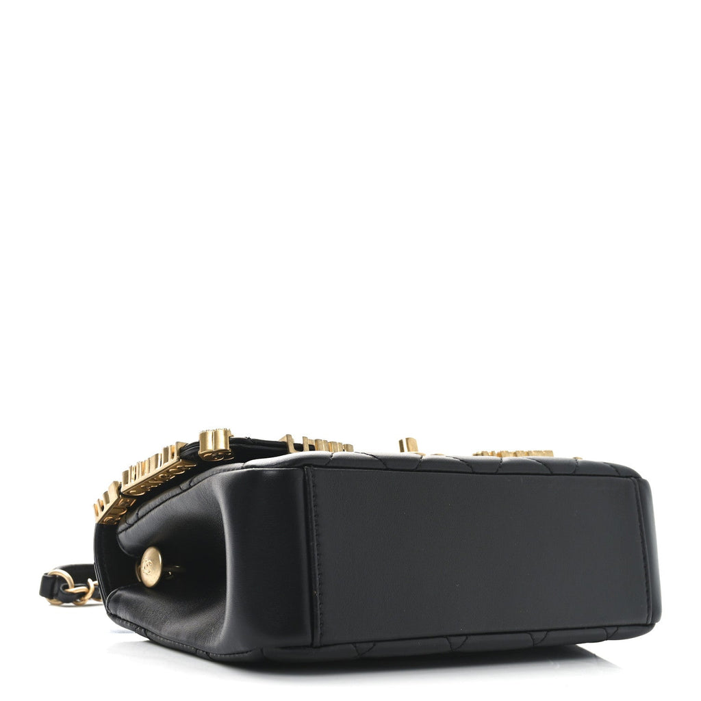 Lambskin Enamel Strass Quilted Mini Paris Monaco Flap Black