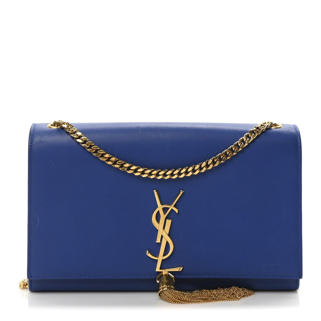 Smooth Calfskin Medium Classic Monogram Kate Tassel Satchel Royal Blue