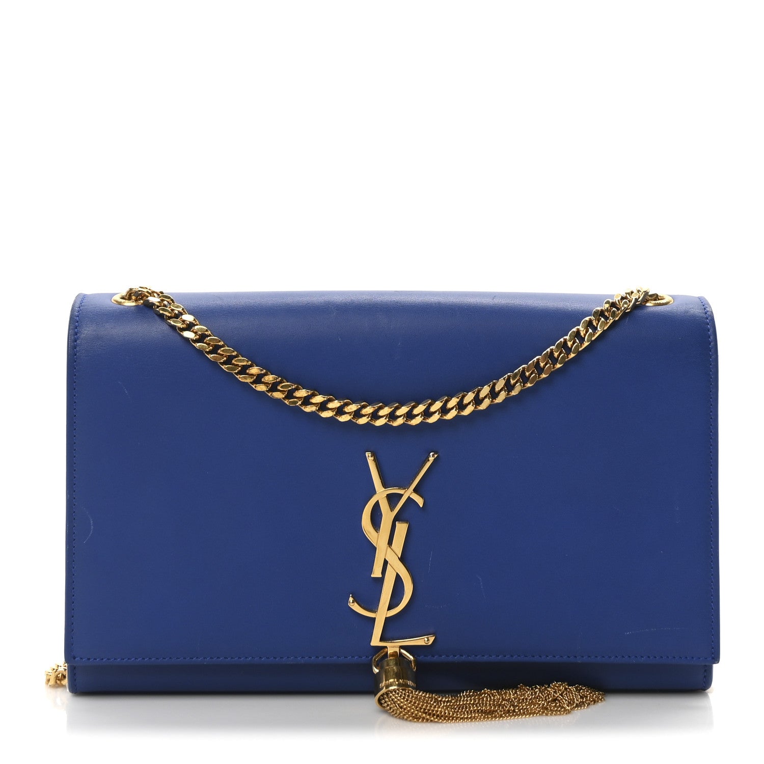 Smooth Calfskin Medium Classic Monogram Kate Tassel Satchel Royal Blue