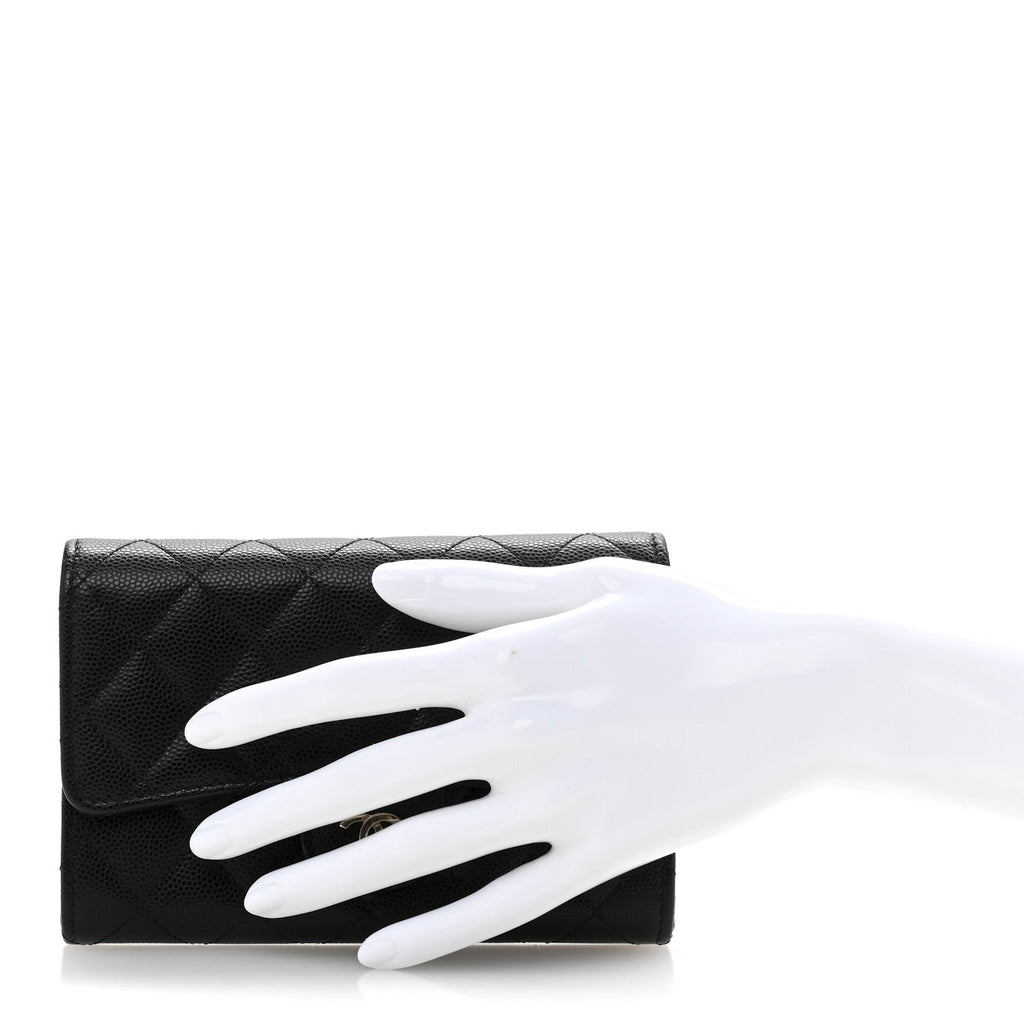 Caviar Quilted Medium Flap Wallet Black