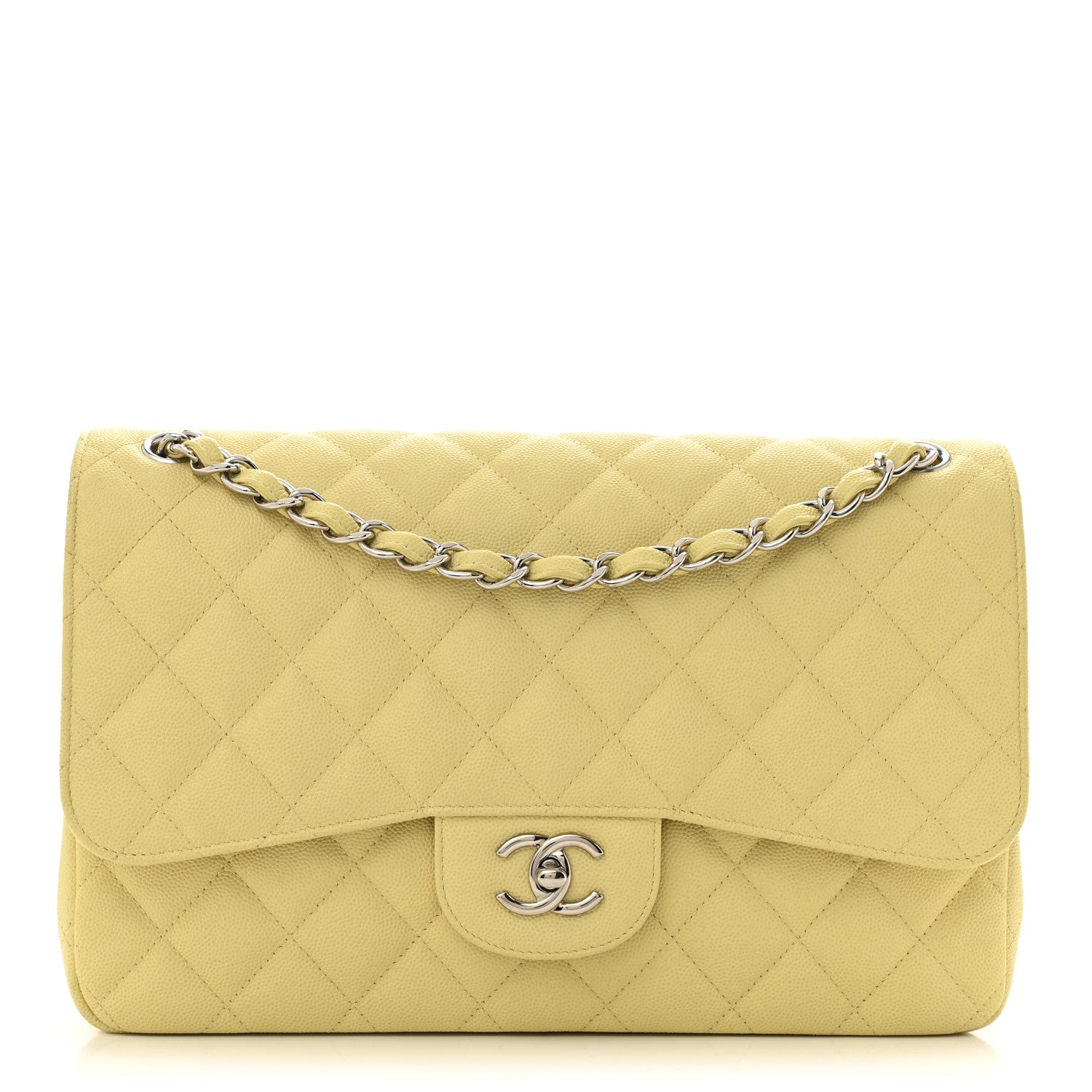 Caviar Quilted Jumbo Double Flap Yellow