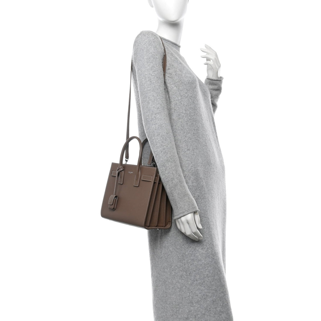 Grained Calfskin Topstich Baby Sac De Jour Taupe