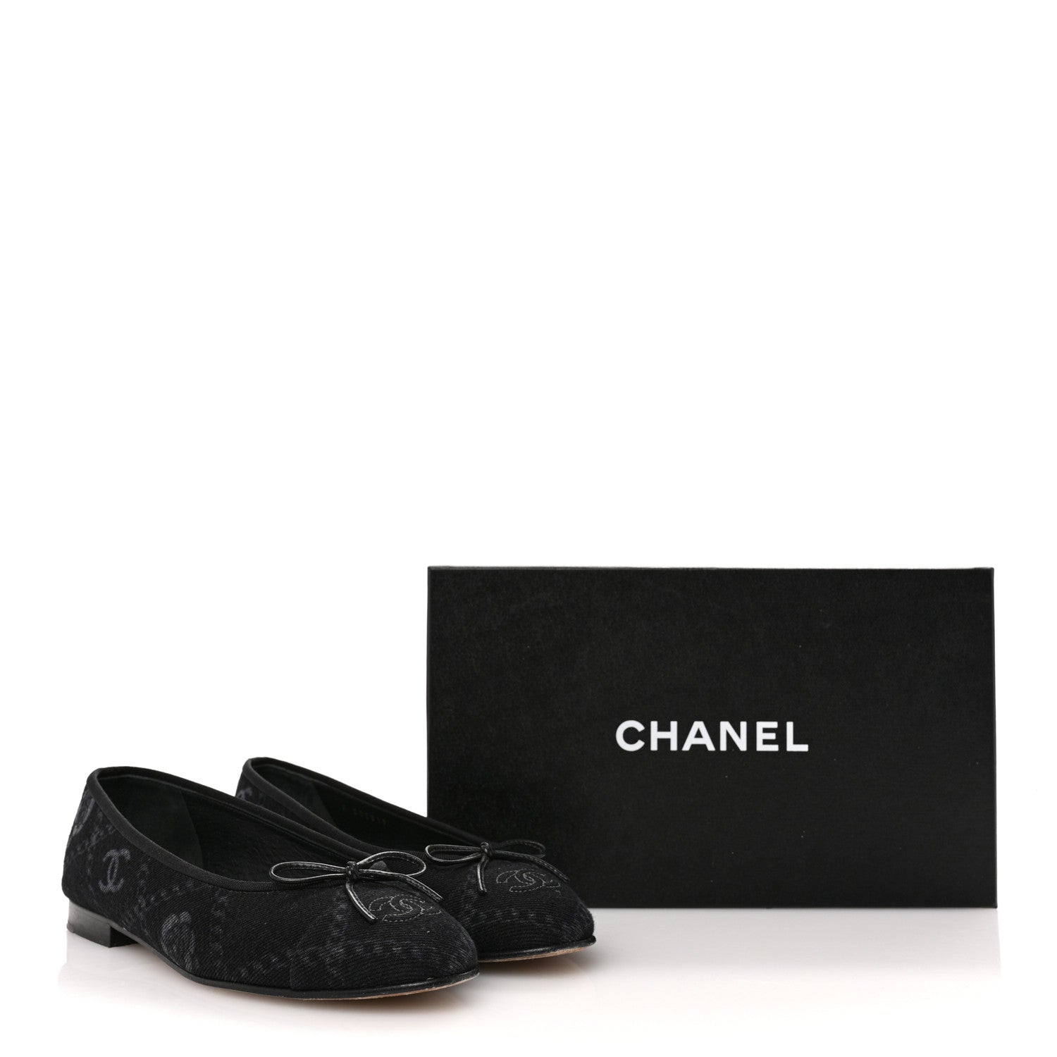 Denim Printed Cap Toe Ballerina Flats 39.5 Black White