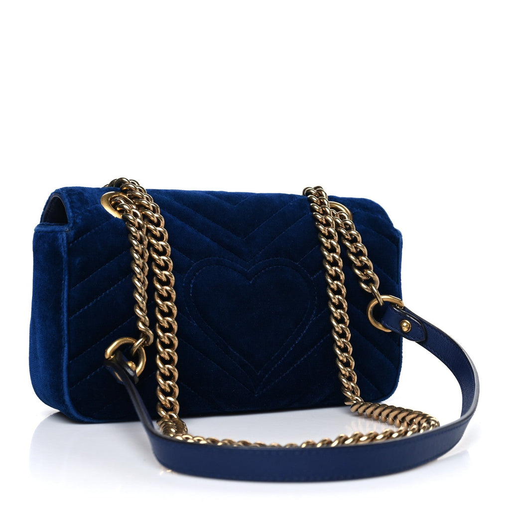 Velvet Matelasse Embroidered Mini GG Marmont Shoulder Bag Cobalt Blue