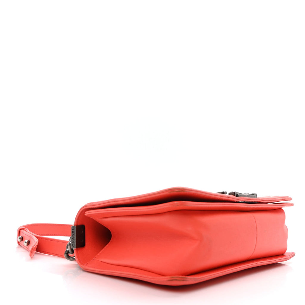 Calfskin Chevron Quilted Medium Boy Flap Coral