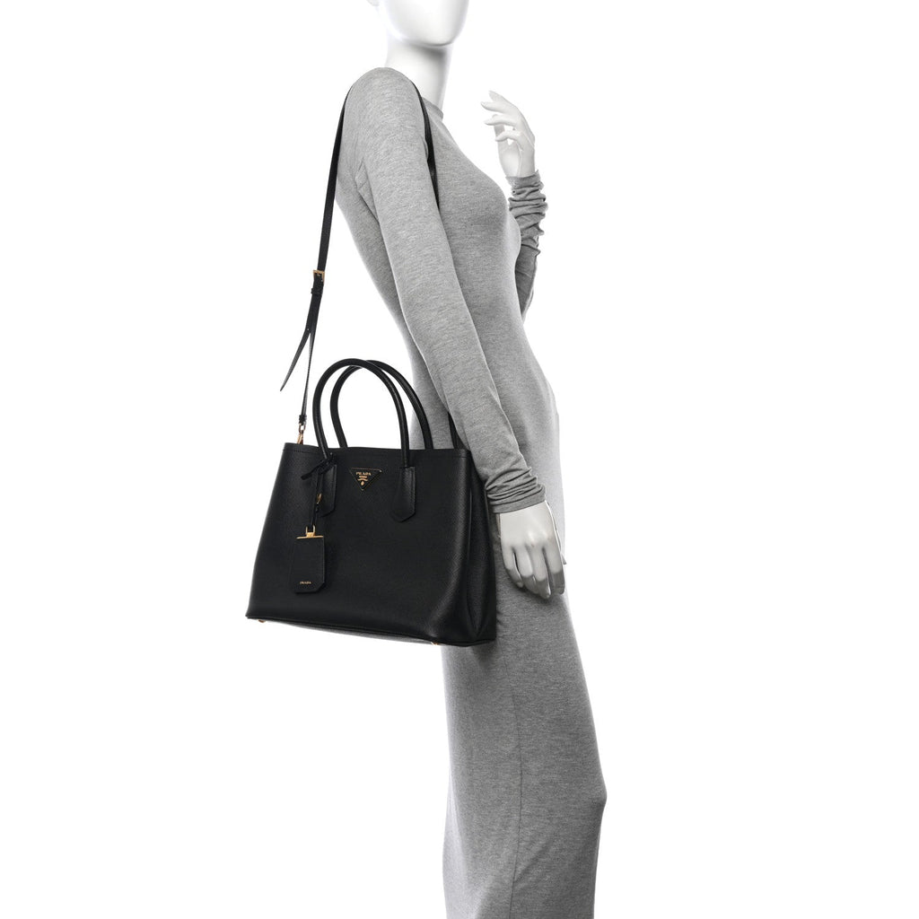 Saffiano Cuir Medium Double Bag Black Fuoco