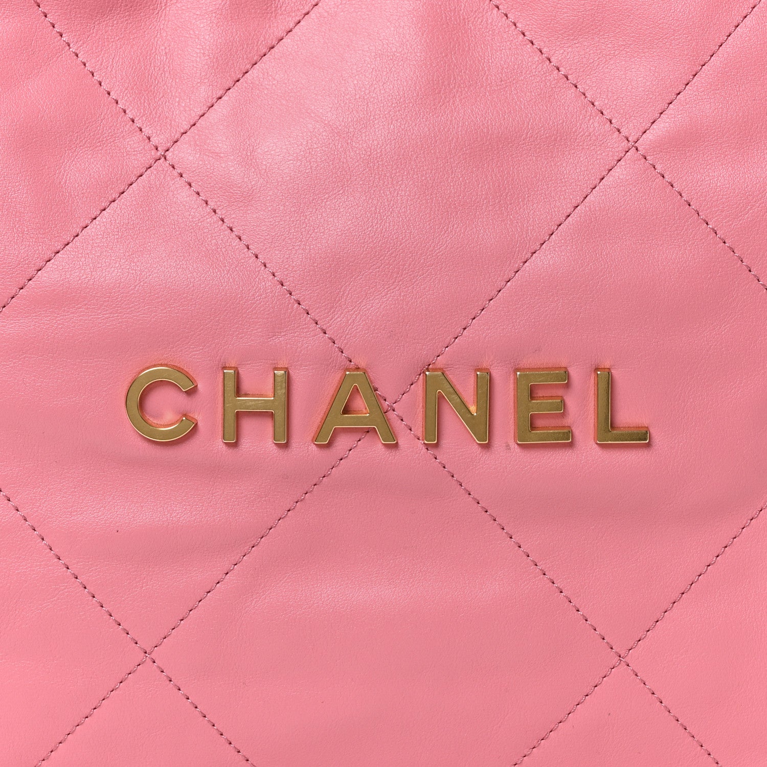 Shiny Calfskin Quilted Chanel 22 Drawstring Bag Coral Pink