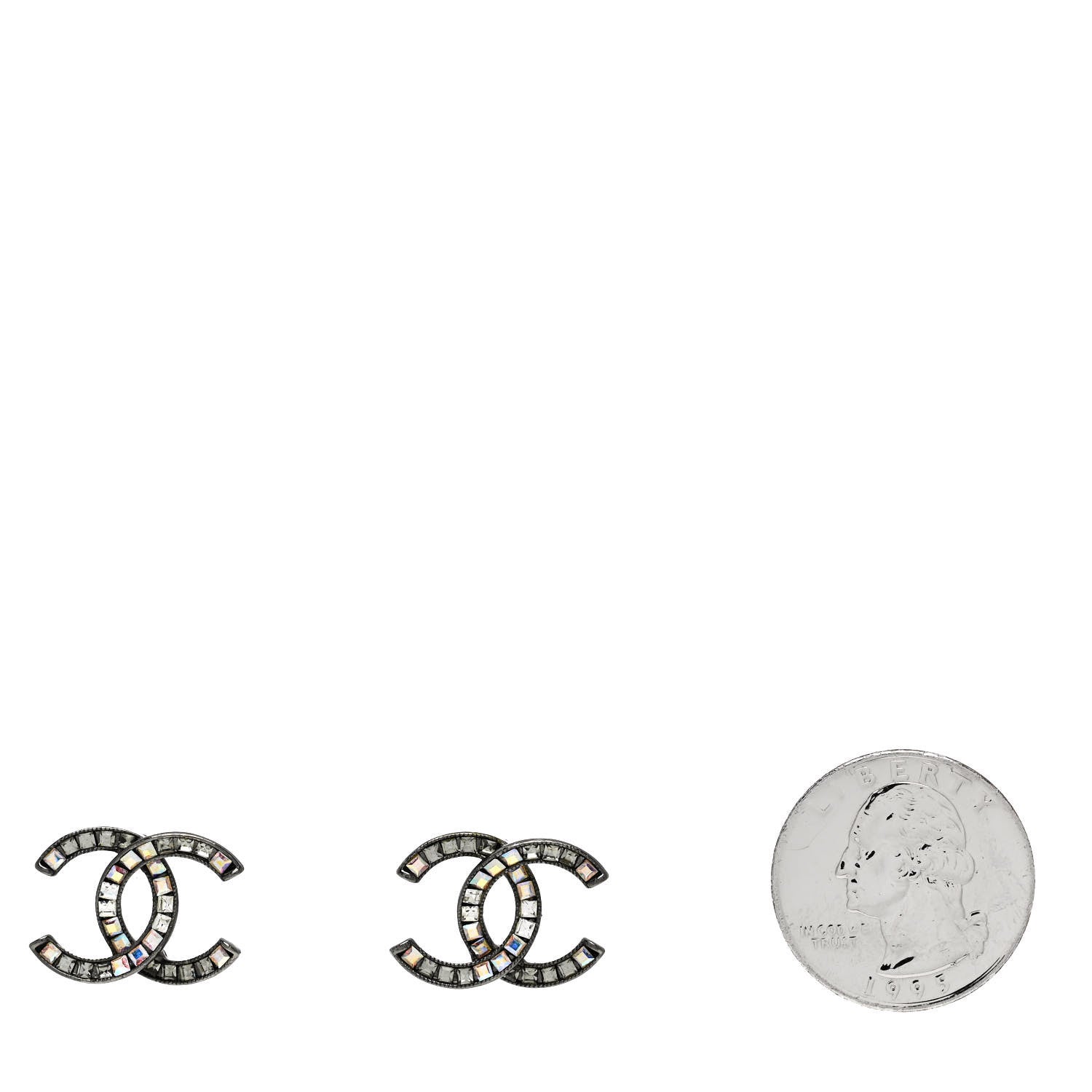 Crystal Baguette CC Earrings Silver