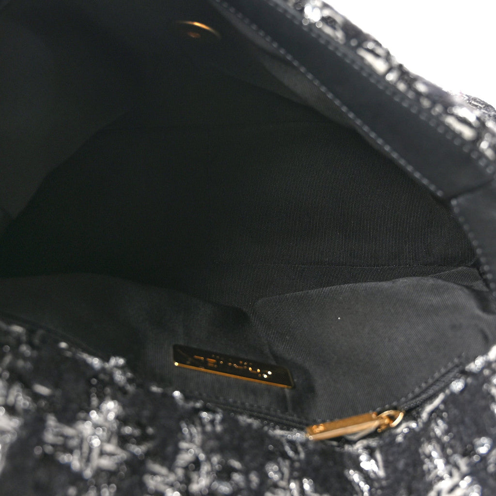 Tweed Quilted Medium Chanel 19 Flap Black Silver Ecru