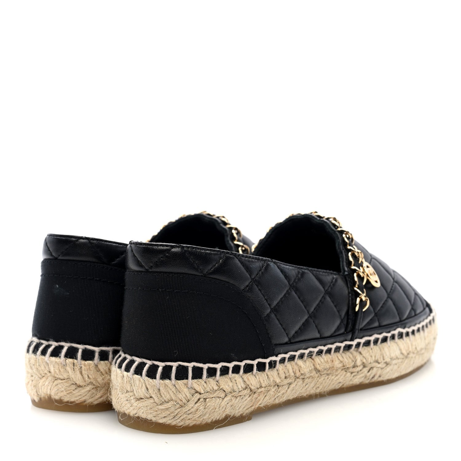 Lambskin Grosgrain Quilted CC Chain Espadrilles 36 Black