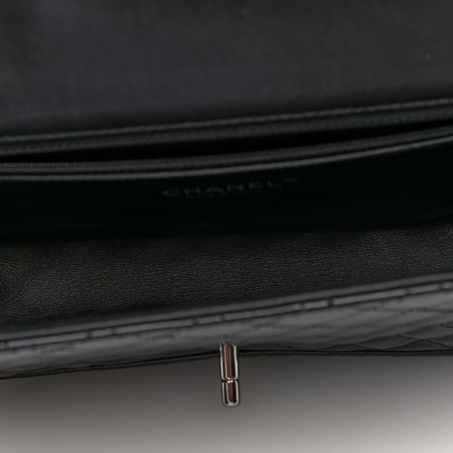 Patent Quilted Classic Twist Flap Bag Black