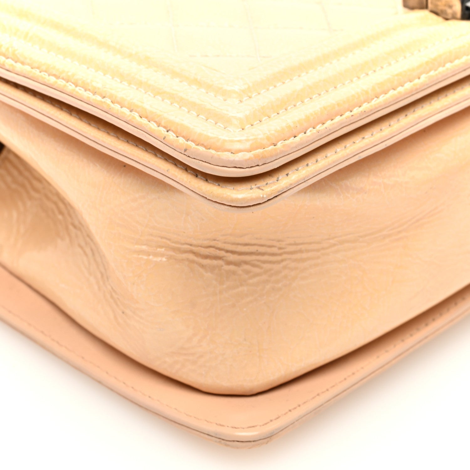 Patent Quilted Medium Boy Flap Beige