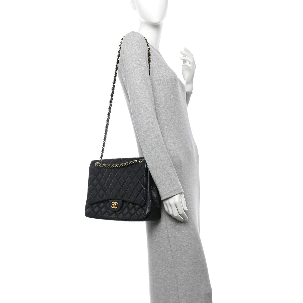 Lambskin Quilted Maxi Single Flap Black