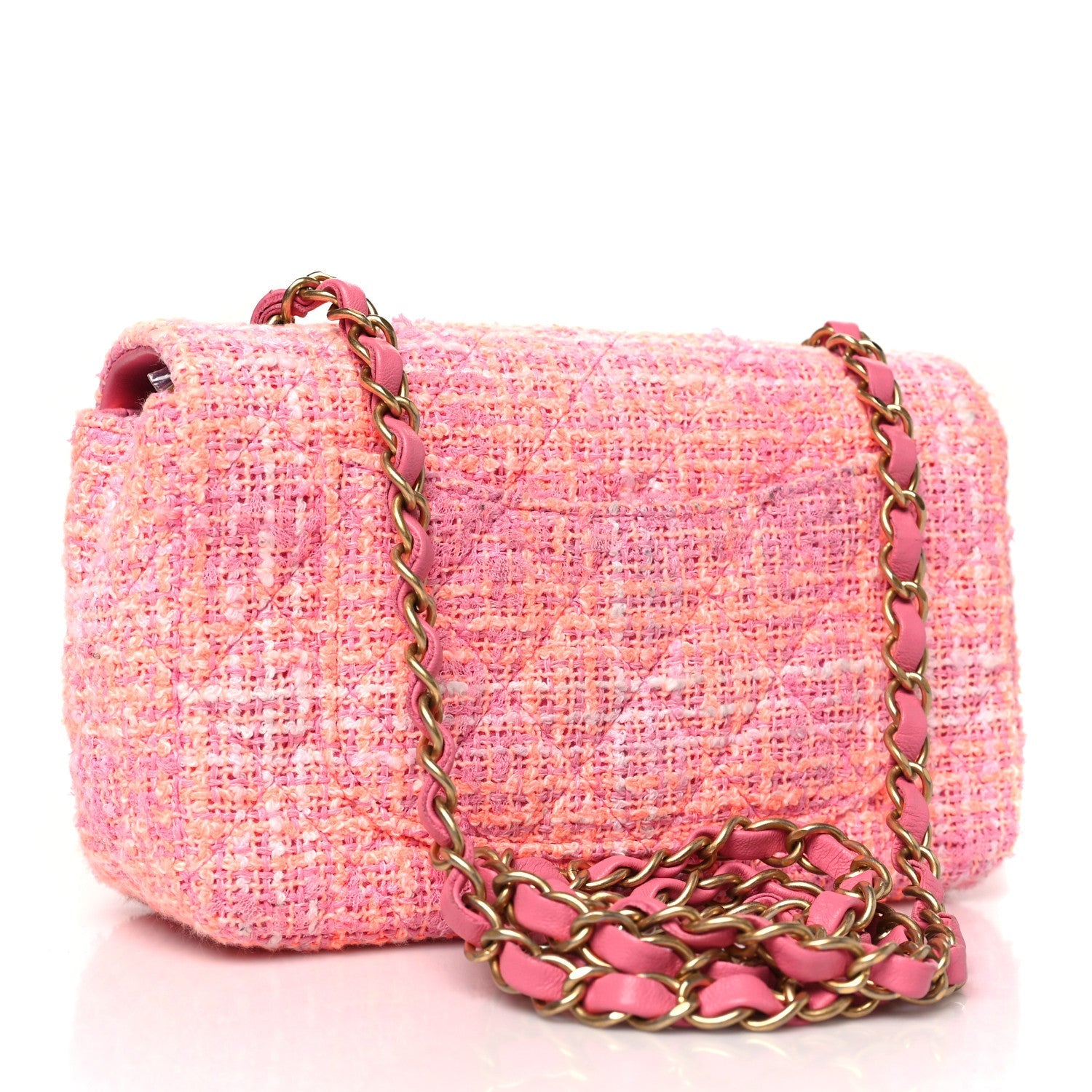 Tweed Quilted Mini Rectangular Flap Pink Orange White