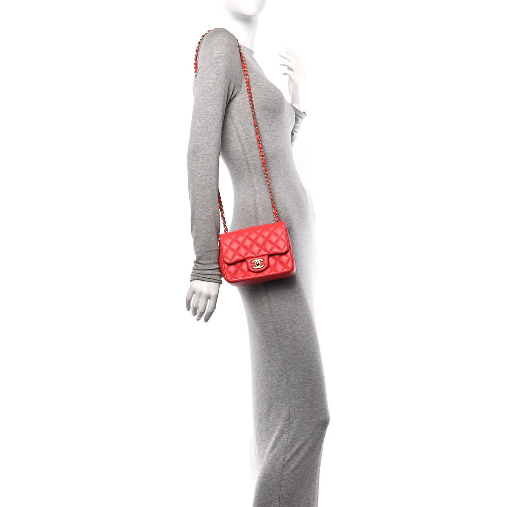 Lambskin Quilted Mini Square Flap Red