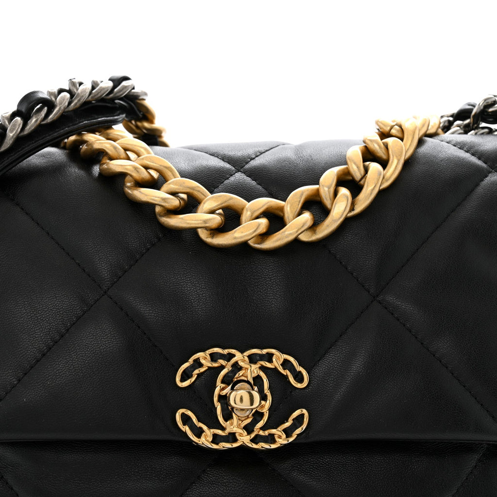 Goatskin Quilted Large Chanel 19 Flap Black