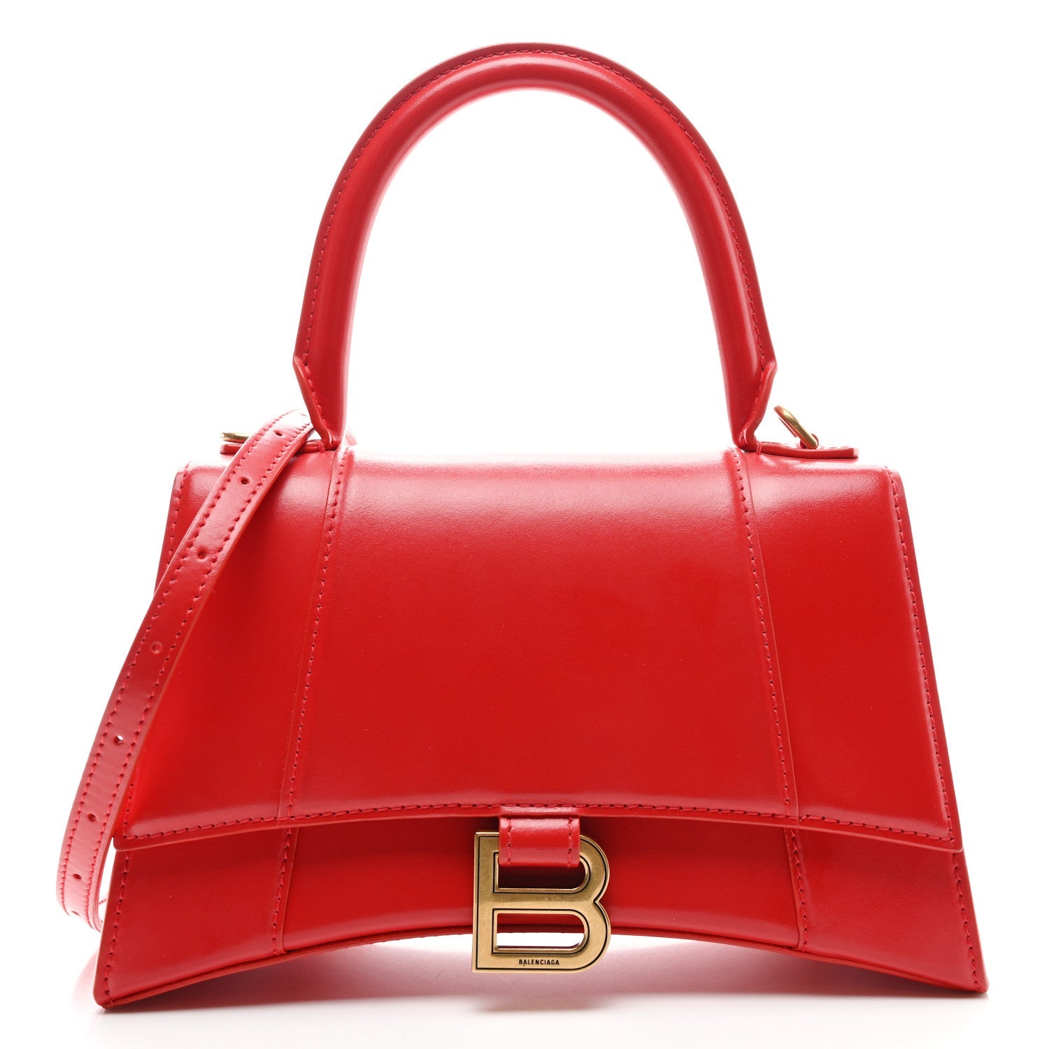 Shiny Box Calfskin Small Hourglass Top Handle Bag Bright Red