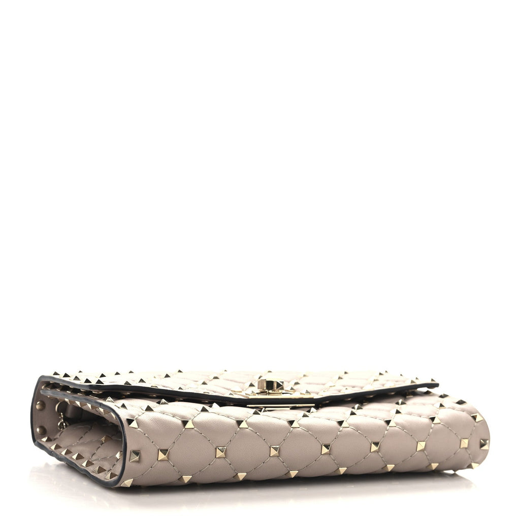 Lambskin Rockstud Spike Wallet on Chain Poudre