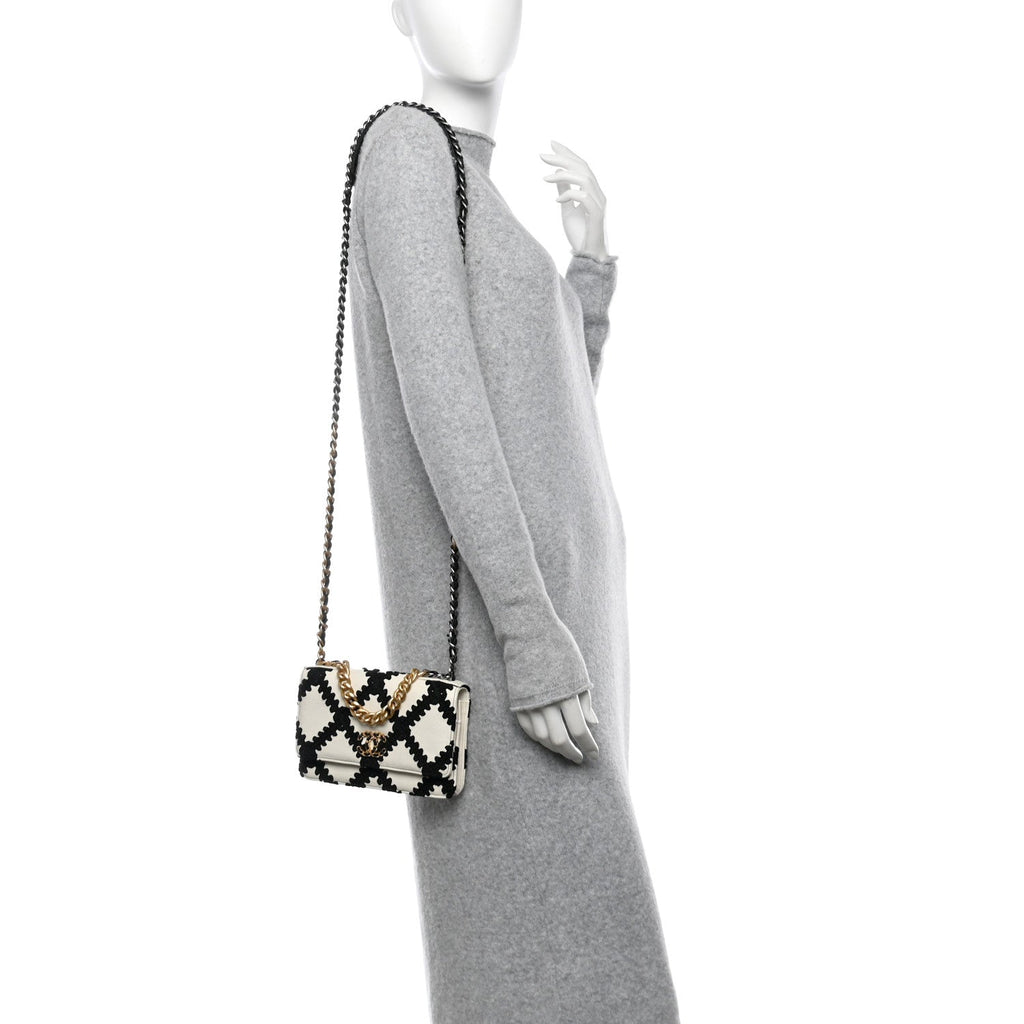 Calfskin Crochet Chanel 19 Wallet On Chain WOC White Black
