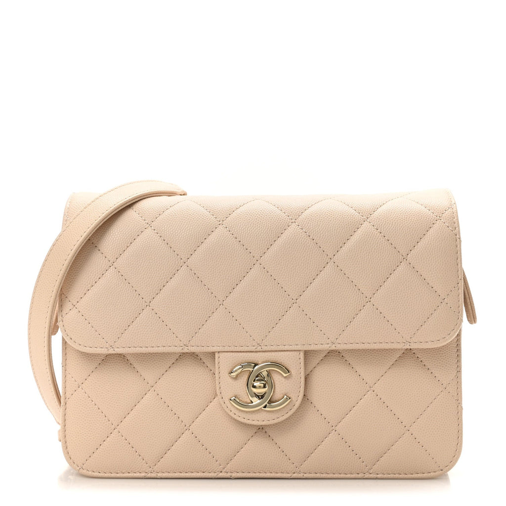 Caviar Quilted Large Like A Wallet Flap Light Beige
