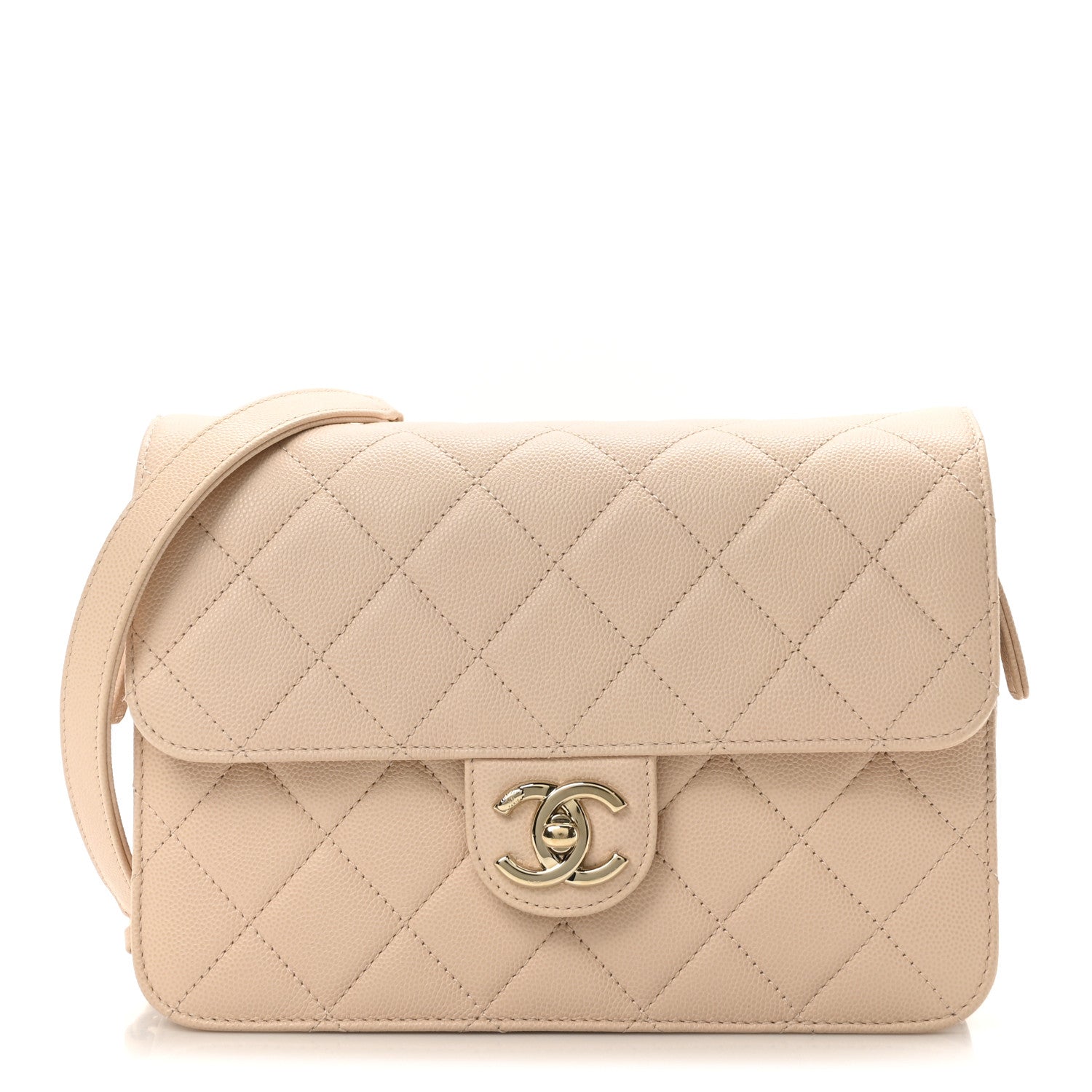 Caviar Quilted Large Like A Wallet Flap Light Beige