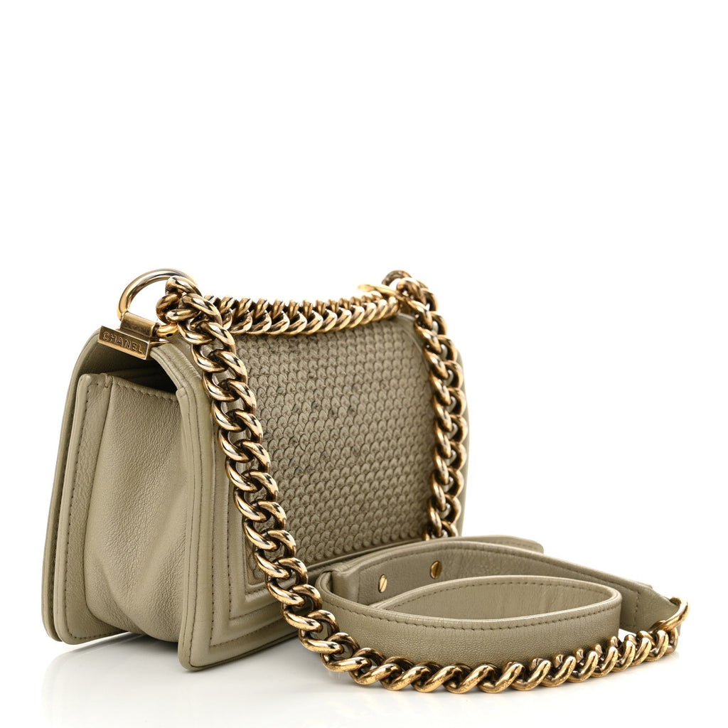 Metallic Lambskin Small Scaled Boy Flap Gold