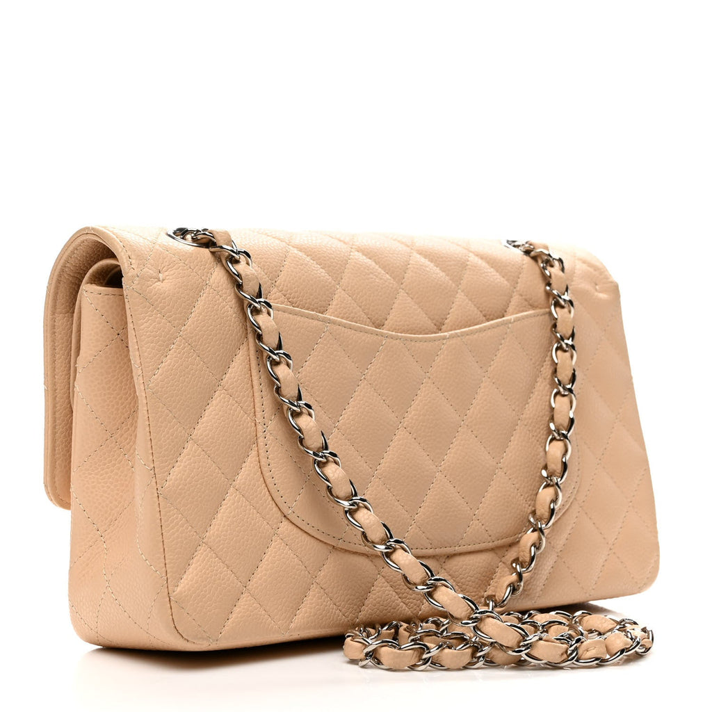 Caviar Quilted Medium Double Flap Beige Clair