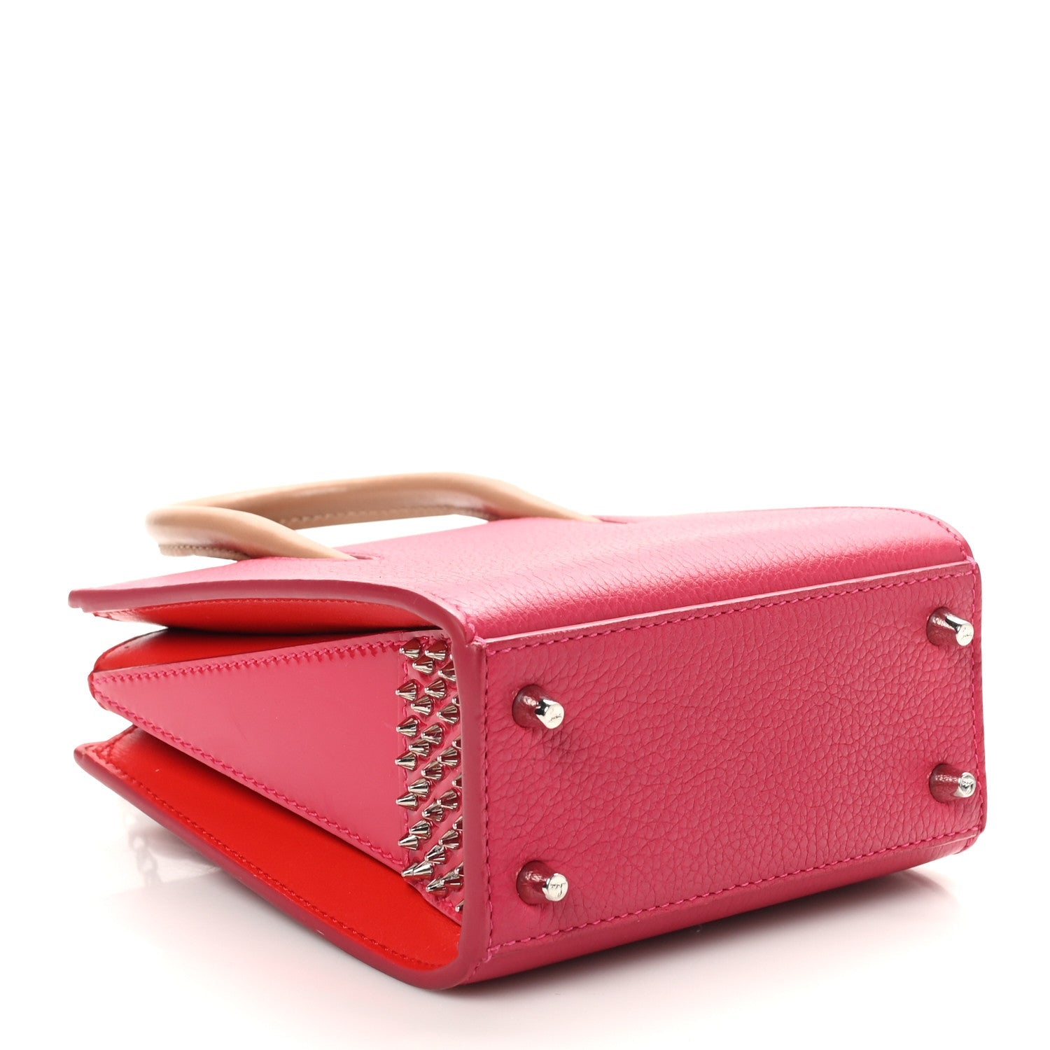 Grained Calfskin Patent Studded Nano Paloma Pink Red
