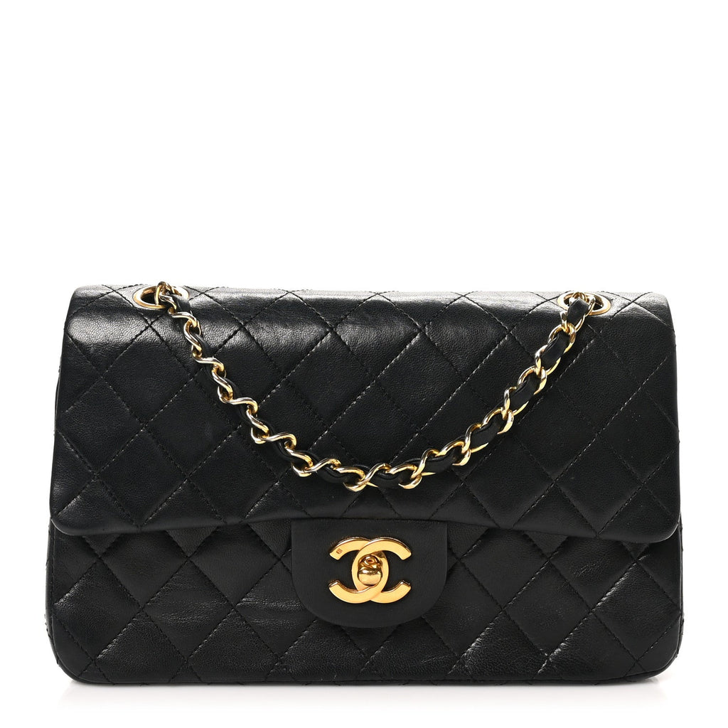 Lambskin Quilted Small Double Flap Black