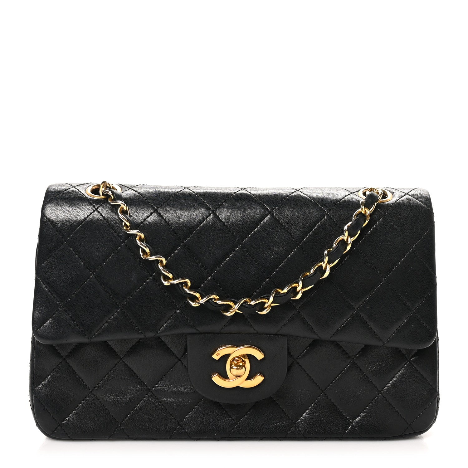 Lambskin Quilted Small Double Flap Black