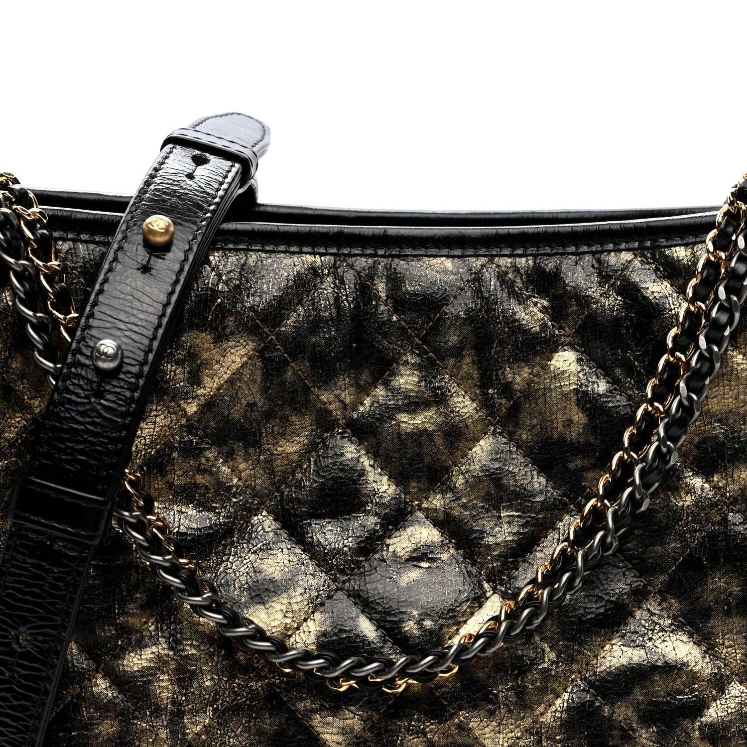 Metallic Crumpled Goatskin Quilted Medium Gabrielle Hobo Black Gold