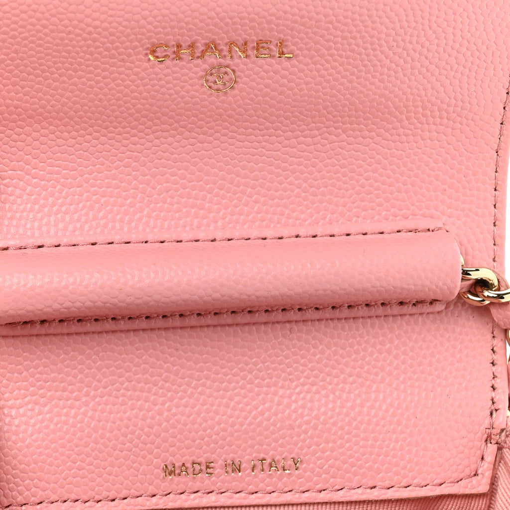 Caviar Quilted Mini Clutch With Chain Pink
