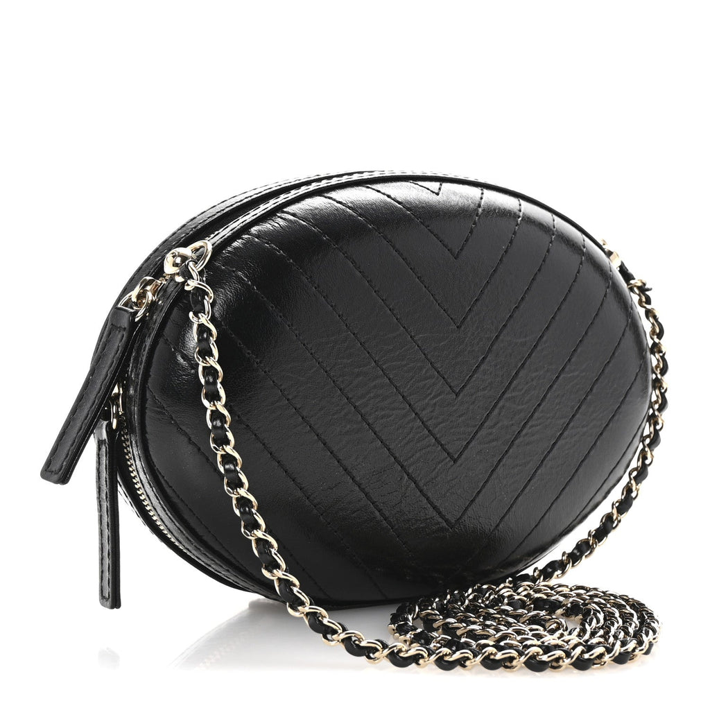 Calfskin Chevron Stitched Evening Bag Black