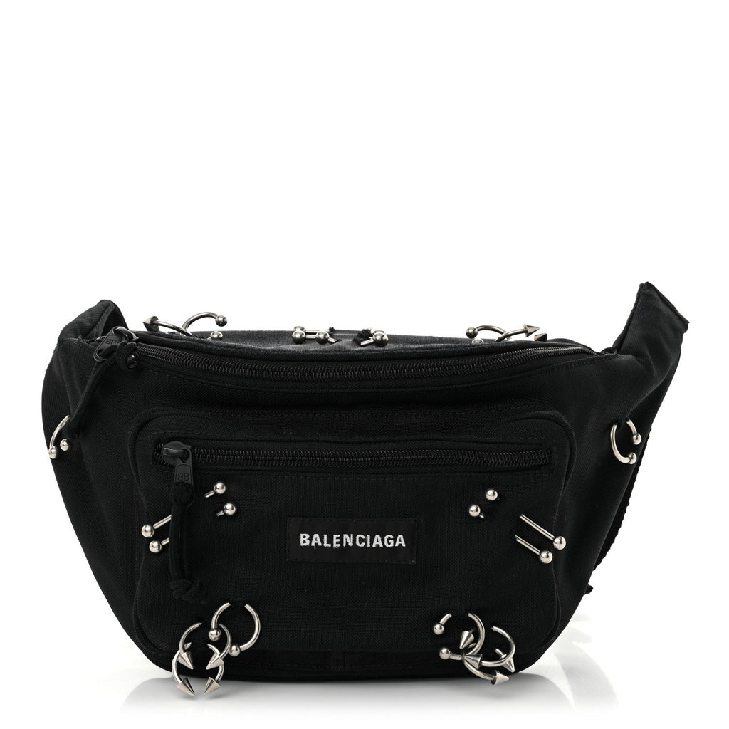 Nylon Canvas Logo Piercing Explorer Beltpack Black White