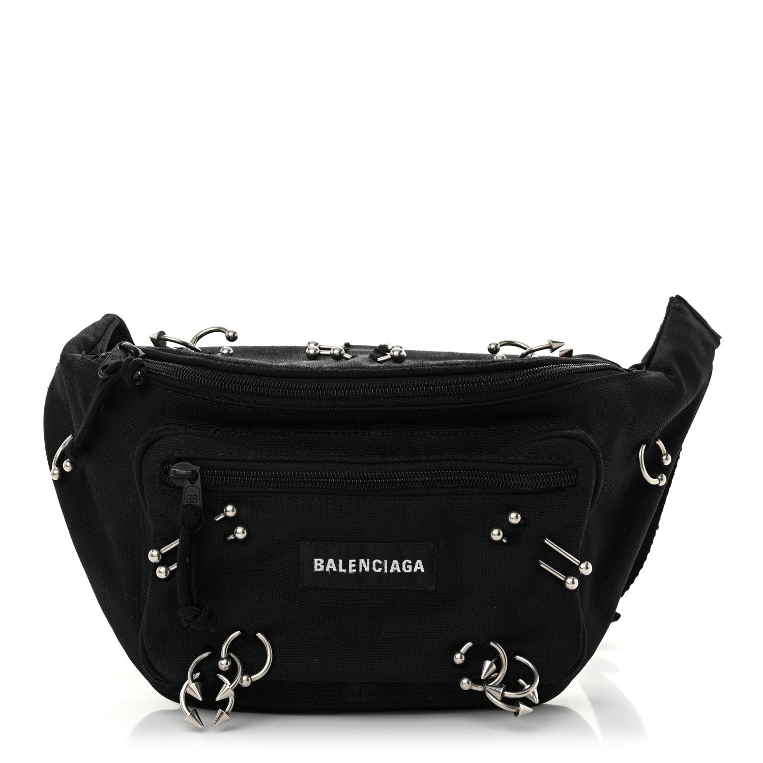 Nylon Canvas Logo Piercing Explorer Beltpack Black White