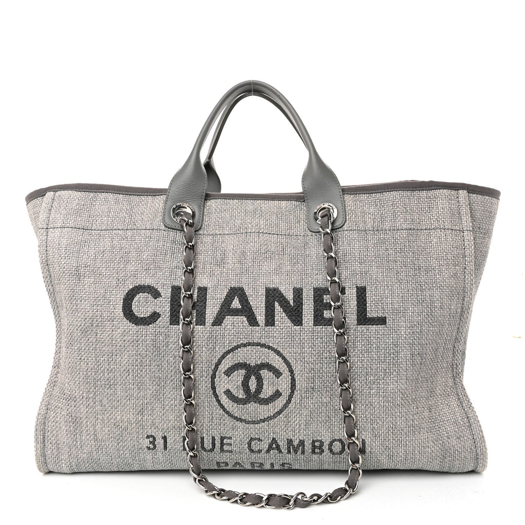 Woven Straw Raffia Large Deauville Tote Grey